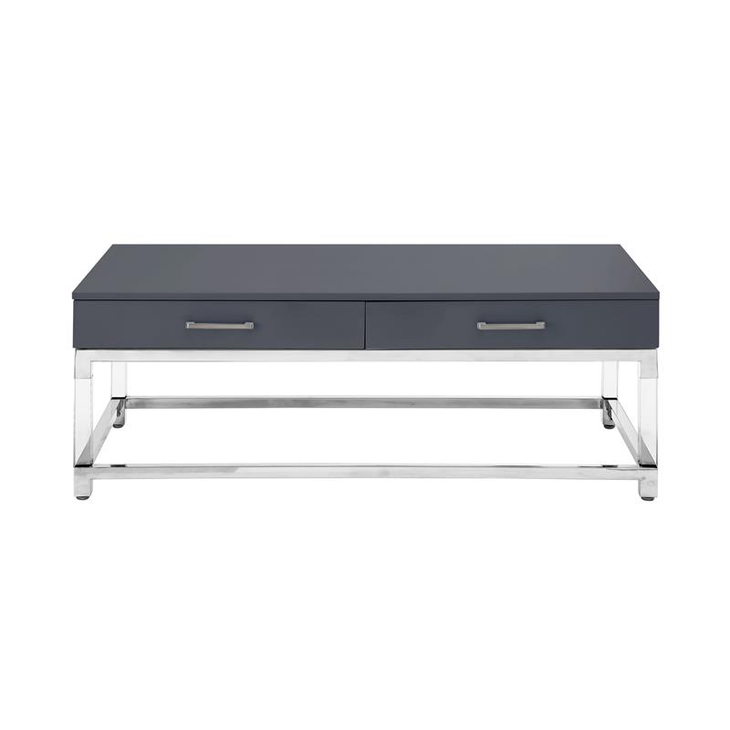 Posh Briar 2-Drawer Metal Coffee Table with Acrylic Legs in Dark Gray/Chrome