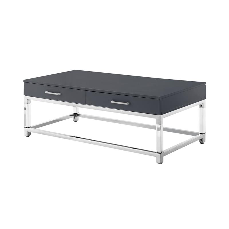 Posh Briar 2-Drawer Metal Coffee Table with Acrylic Legs in Dark Gray/Chrome