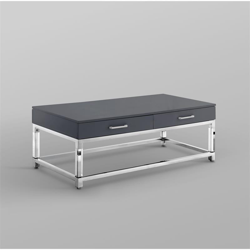 Posh Briar 2-Drawer Metal Coffee Table with Acrylic Legs in Dark Gray/Chrome