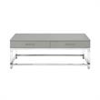 Posh Briar 2-Drawer Metal Coffee Table with Acrylic Legs in Light Gray/Chrome