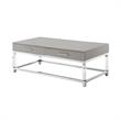 Posh Briar 2-Drawer Metal Coffee Table with Acrylic Legs in Light Gray/Chrome