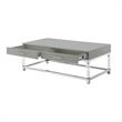 Posh Briar 2-Drawer Metal Coffee Table with Acrylic Legs in Light Gray/Chrome