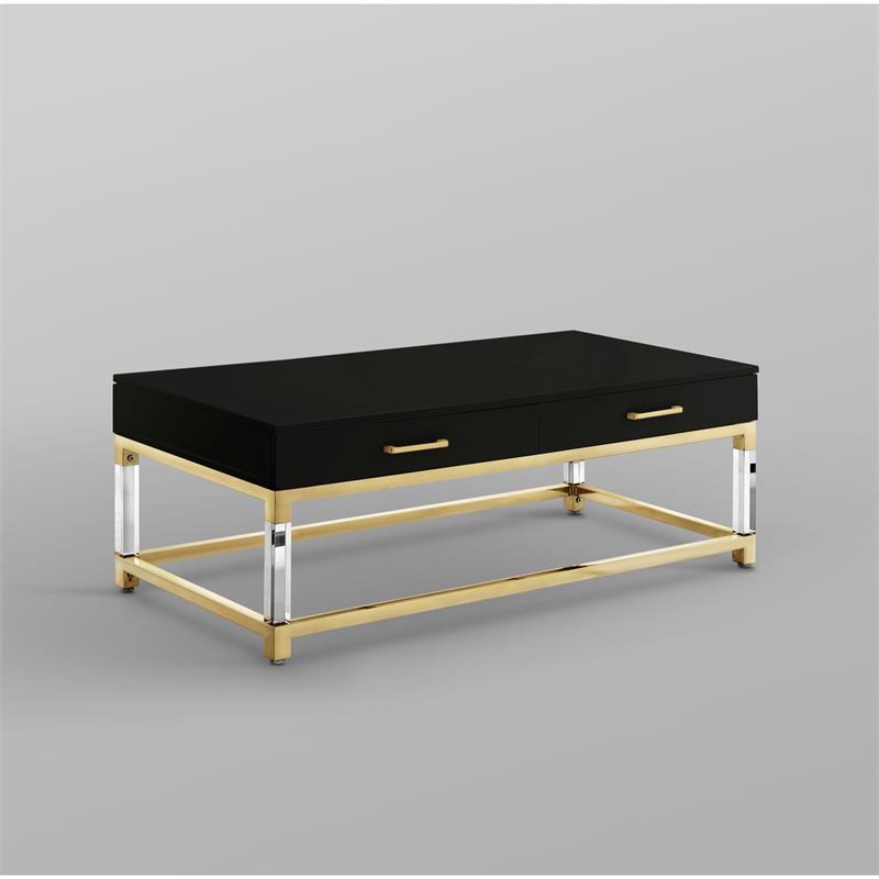 Posh Briar 2-Drawer Metal Coffee Table with Acrylic Legs in Black/Gold