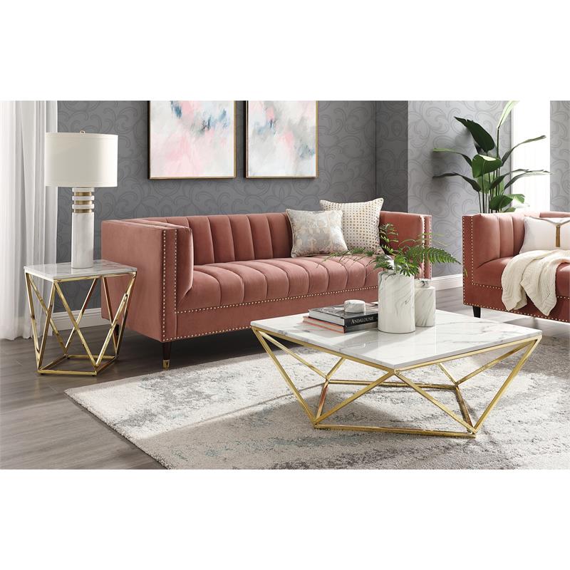 Posh Living Eason Marble Top End Table with Metal Base in White/Gold