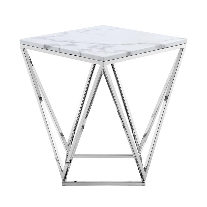 Posh Living Eason Marble Top End Table with Metal Base in White/Chrome