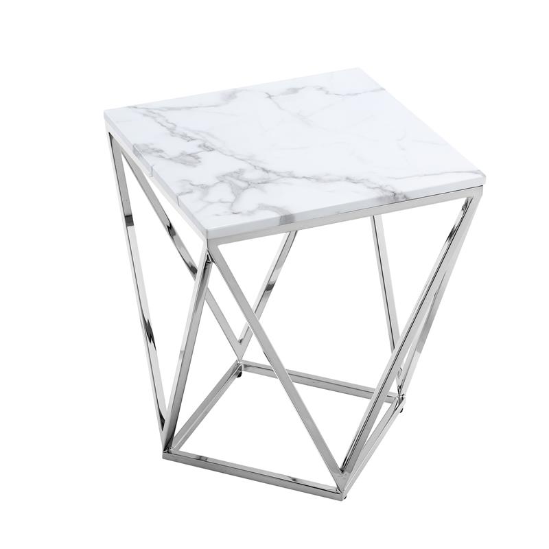 Posh Living Eason Marble Top End Table with Metal Base in White/Chrome