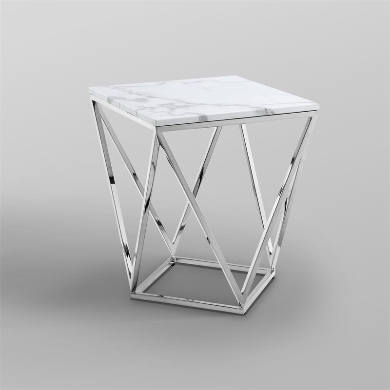 Posh Living Eason Marble Top End Table with Metal Base in White/Chrome