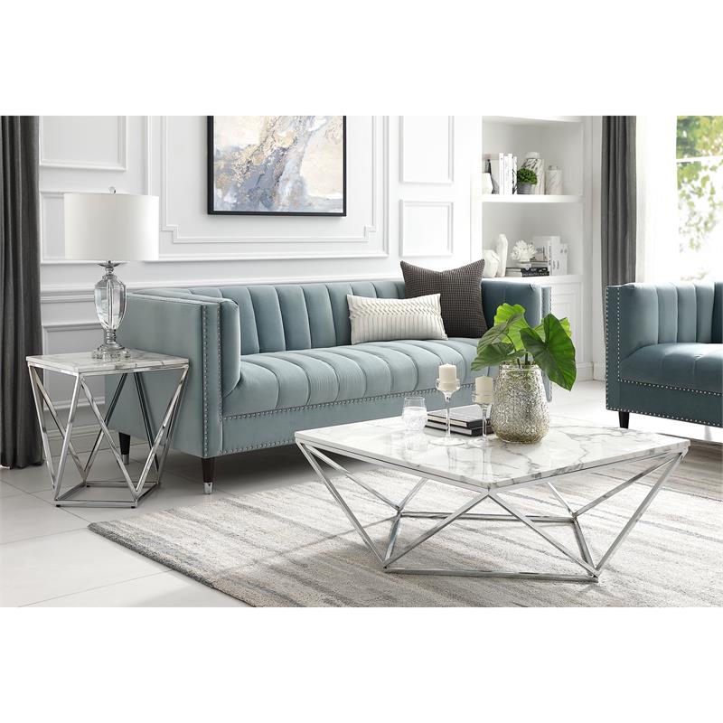 Posh Living Eason Marble Top End Table with Metal Base in White/Chrome
