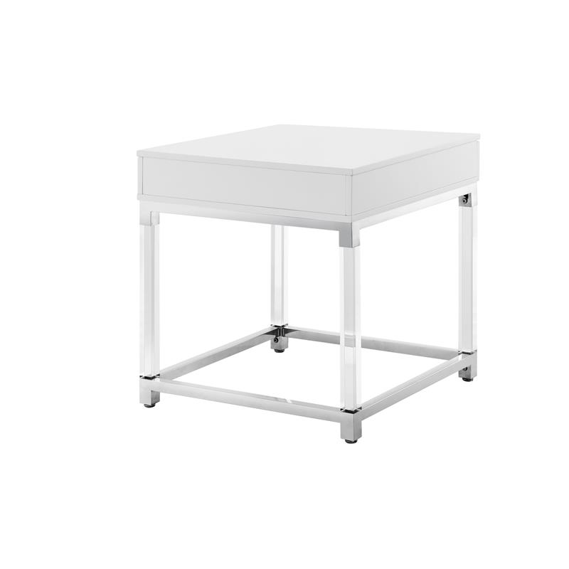 Posh Living Briar 1-Drawer Metal End Table with Acrylic Legs - White/Chrome