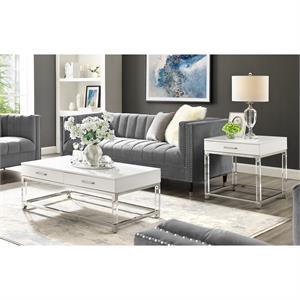 Posh Living Briar 1-Drawer Metal End Table with Acrylic Legs - White/Chrome