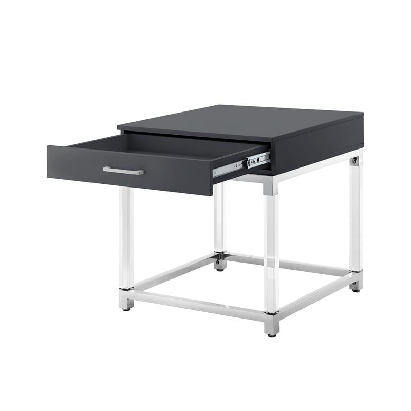 Posh Living Briar 1-Drawer Metal End Table with Acrylic Legs - Dark Gray/Chrome