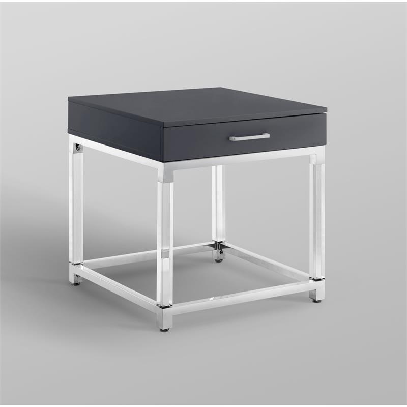 Posh Living Briar 1-Drawer Metal End Table with Acrylic Legs - Dark Gray/Chrome