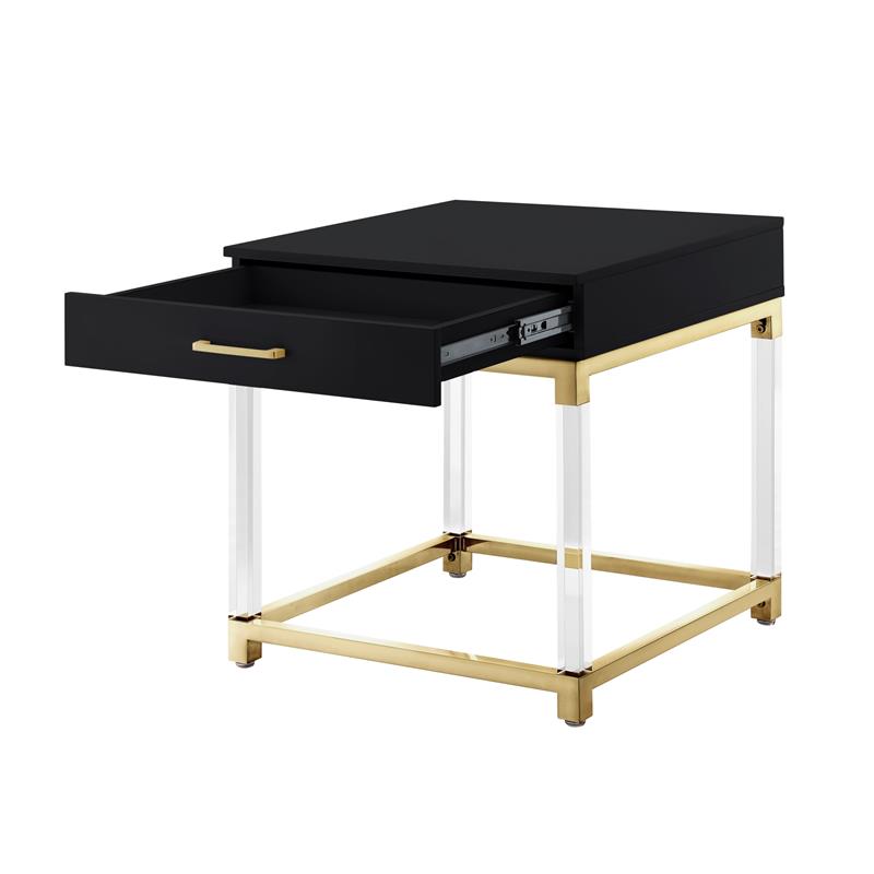 Posh Living Briar 1-Drawer Metal End Table with Acrylic Legs - Black/Gold