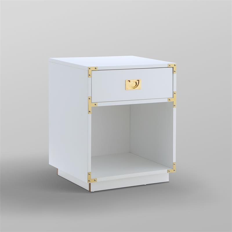 Posh Living Angela Nightstand with Metal Corner Brackets in White/Gold
