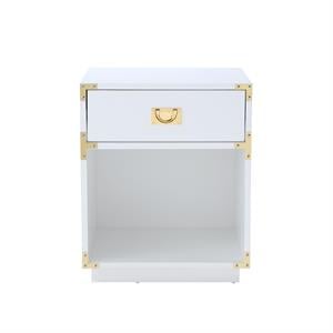 Posh Living Angela Nightstand with Metal Corner Brackets in White/Gold