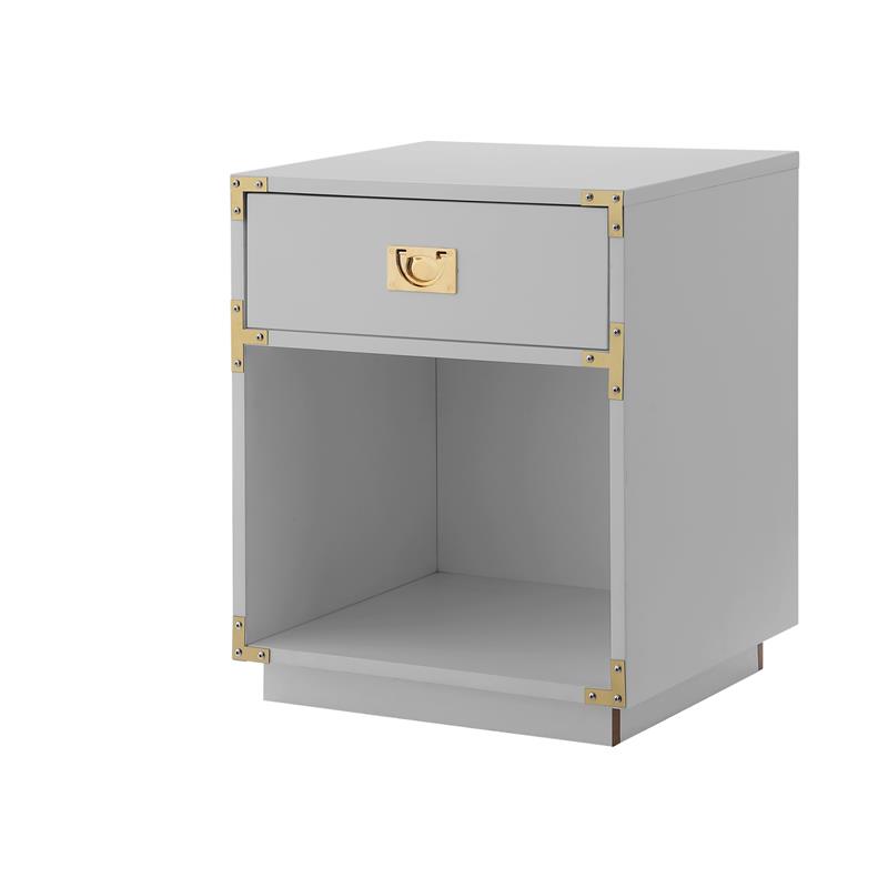 Posh Living Angela Nightstand with Metal Corner Brackets in Light Gray/Gold
