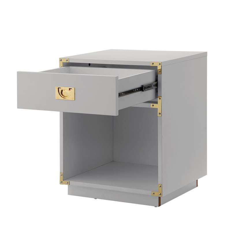 Posh Living Angela Nightstand with Metal Corner Brackets in Light Gray/Gold