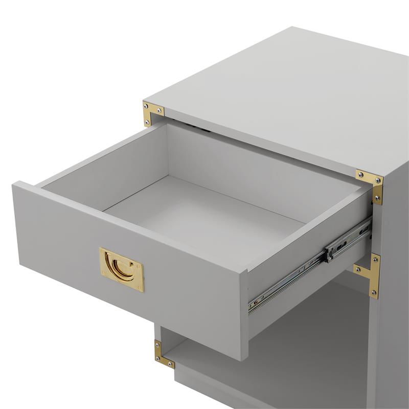 Posh Living Angela Nightstand with Metal Corner Brackets in Light Gray/Gold