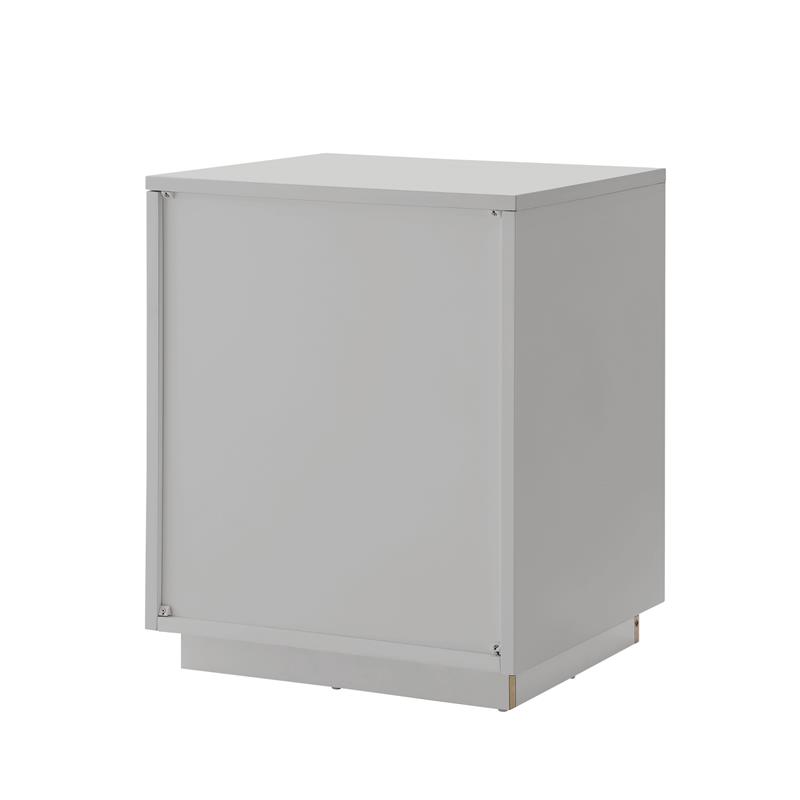Posh Living Angela Nightstand with Metal Corner Brackets in Light Gray/Gold