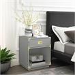 Posh Living Angela Nightstand with Metal Corner Brackets in Light Gray/Gold