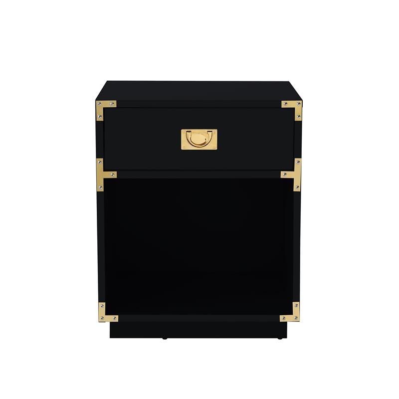 Posh Living Angela Nightstand with Metal Corner Brackets in Black/Gold