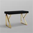 Posh Dianna 2-Drawer Writing Desk with Stainless Steel Legs in Black/Gold