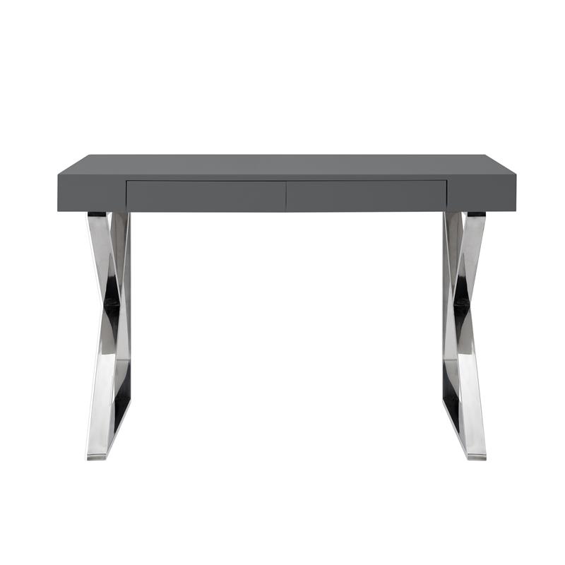 Posh Dianna 2-Drawer Writing Desk with Stainless Steel Legs in Dark Gray/Chrome