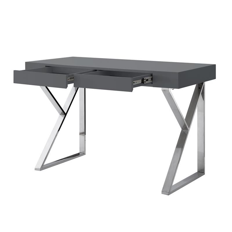 Posh Dianna 2-Drawer Writing Desk with Stainless Steel Legs in Dark Gray/Chrome