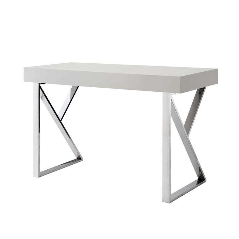 Posh Dianna 2-Drawer Writing Desk with Stainless Steel Legs in Light Gray/Chrome