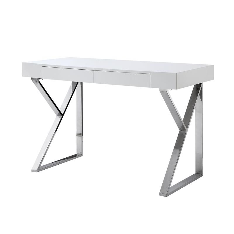 Posh Dianna 2-Drawer Writing Desk with Stainless Steel Legs in White/Chrome