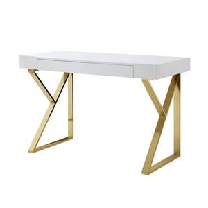 Posh Dianna 2-Drawer Writing Desk with Stainless Steel Legs in White/Gold