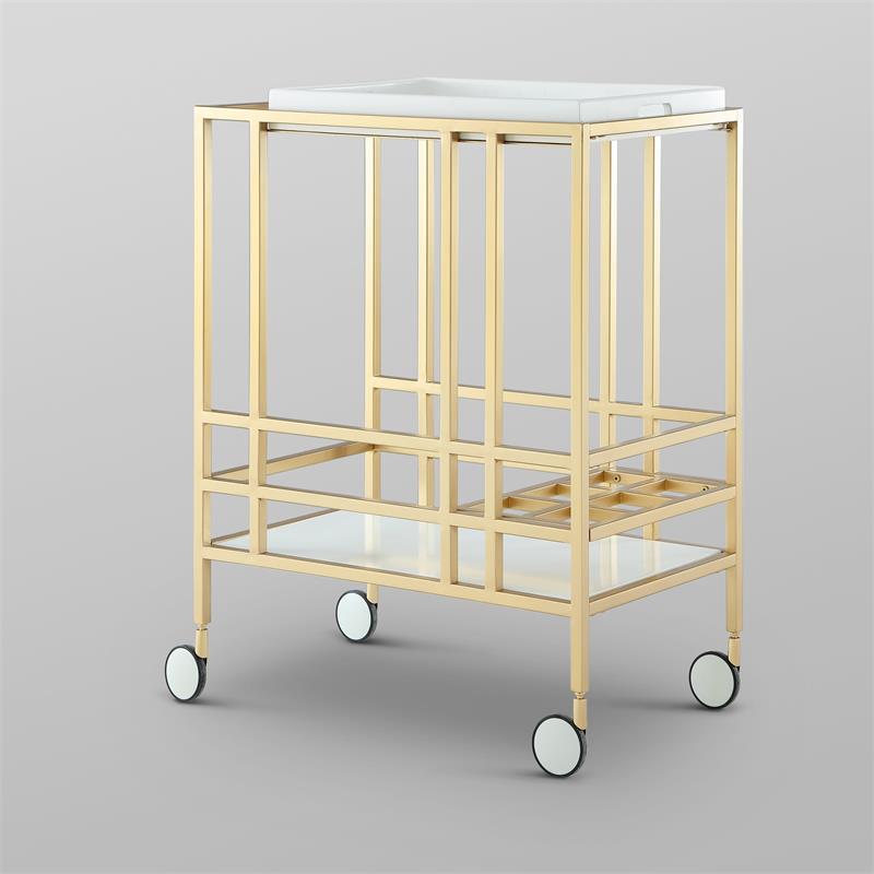 Posh Living Biony Modern Metal Bar Cart with Wheels in Bar Cart Gold/White