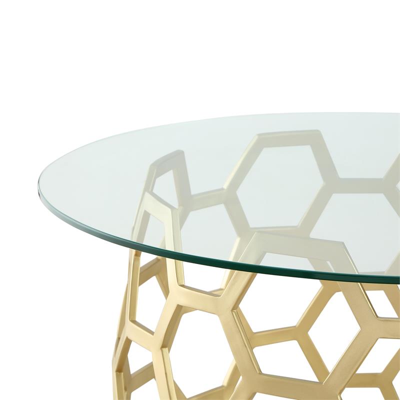 Posh Living Magdalen Round Glass Top Coffee Table in Gold