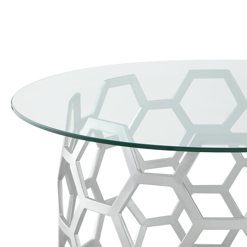 Posh Living Magdalen Round Glass Top Coffee Table in Silver