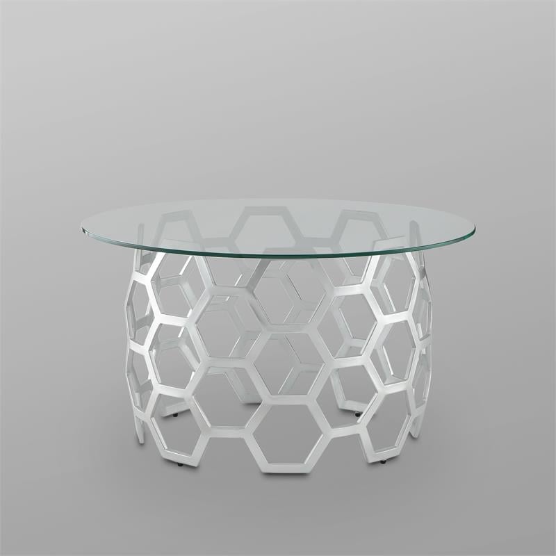 Posh Living Magdalen Round Glass Top Coffee Table in Silver