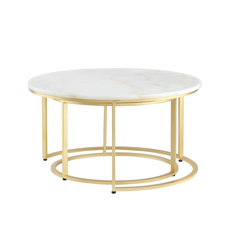 Posh Living Kero Round Marble Top Nesting Coffee Table in Gold