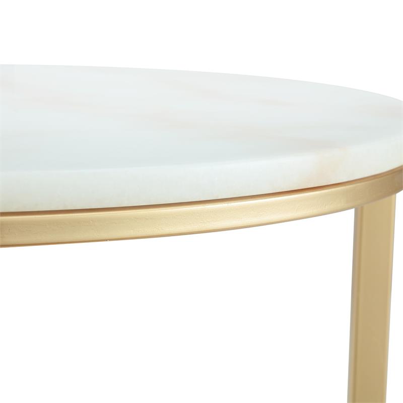 Posh Living Kero Round Marble Top Nesting Coffee Table in Gold