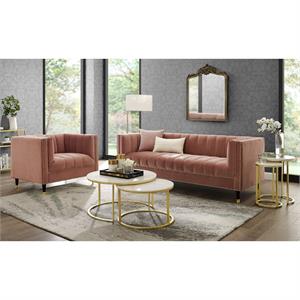 Posh Living Kero Round Marble Top Nesting Coffee Table in Gold