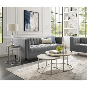 Posh Living Kero Round Marble Top Nesting Coffee Table in Silver