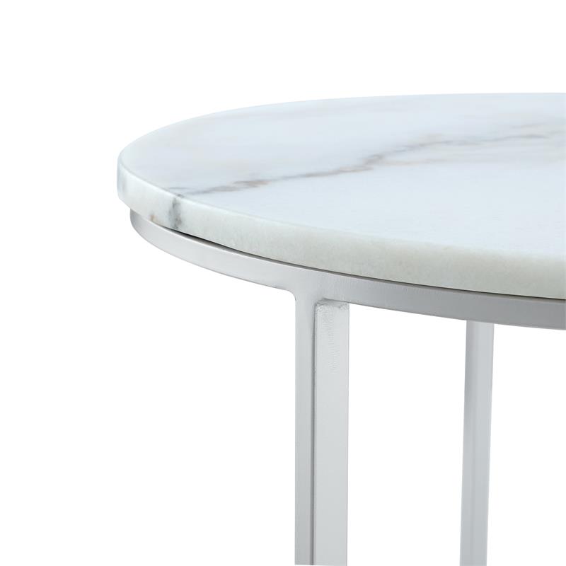 Posh Living Kero Round Marble Top Nesting Coffee Table in Silver