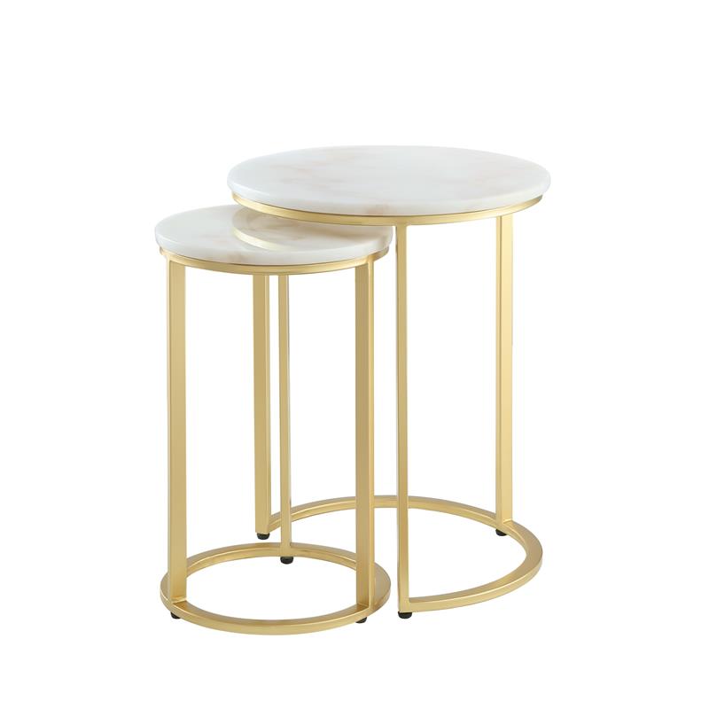 Posh Living Kero Round Marble Top Nesting End Table in Gold