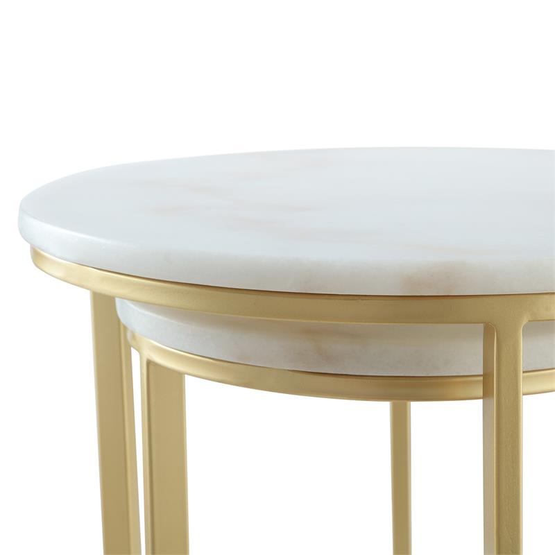 Posh Living Kero Round Marble Top Nesting End Table in Gold