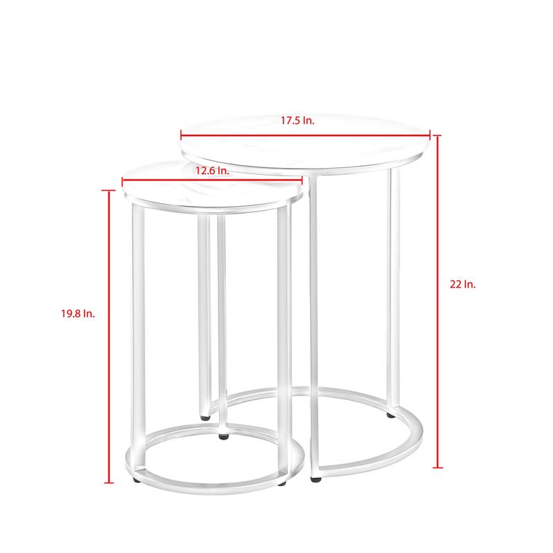 Posh Living Kero Round Marble Top Nesting End Table in Gold