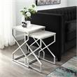 Posh Living Navarro Square Marble Top Nesting End Table in Silver