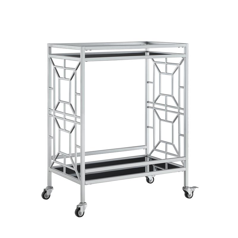 Posh Living Lynn Modern Glass and Metal Bar Cart in Silver/Black
