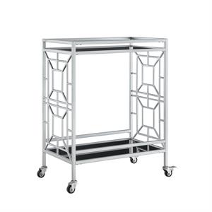 Posh Living Lynn Modern Glass and Metal Bar Cart in Silver/Black