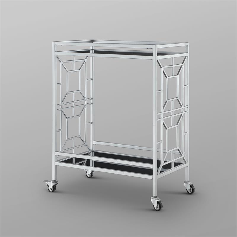 Posh Living Lynn Modern Glass and Metal Bar Cart in Silver/Black