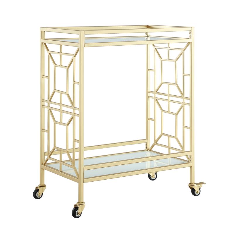 Posh Living Lynn Modern Glass and Metal Bar Cart in Gold/White