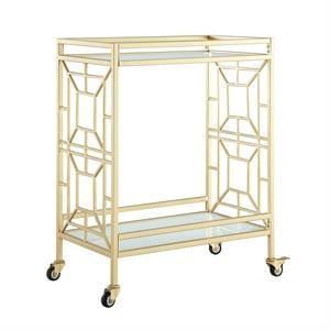 Posh Living Lynn Modern Glass and Metal Bar Cart in Gold/White