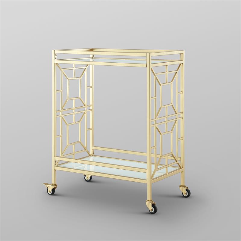 Posh Living Lynn Modern Glass and Metal Bar Cart in Gold/White